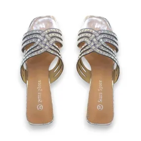 Women Rhinestone Block Heel Sandal
