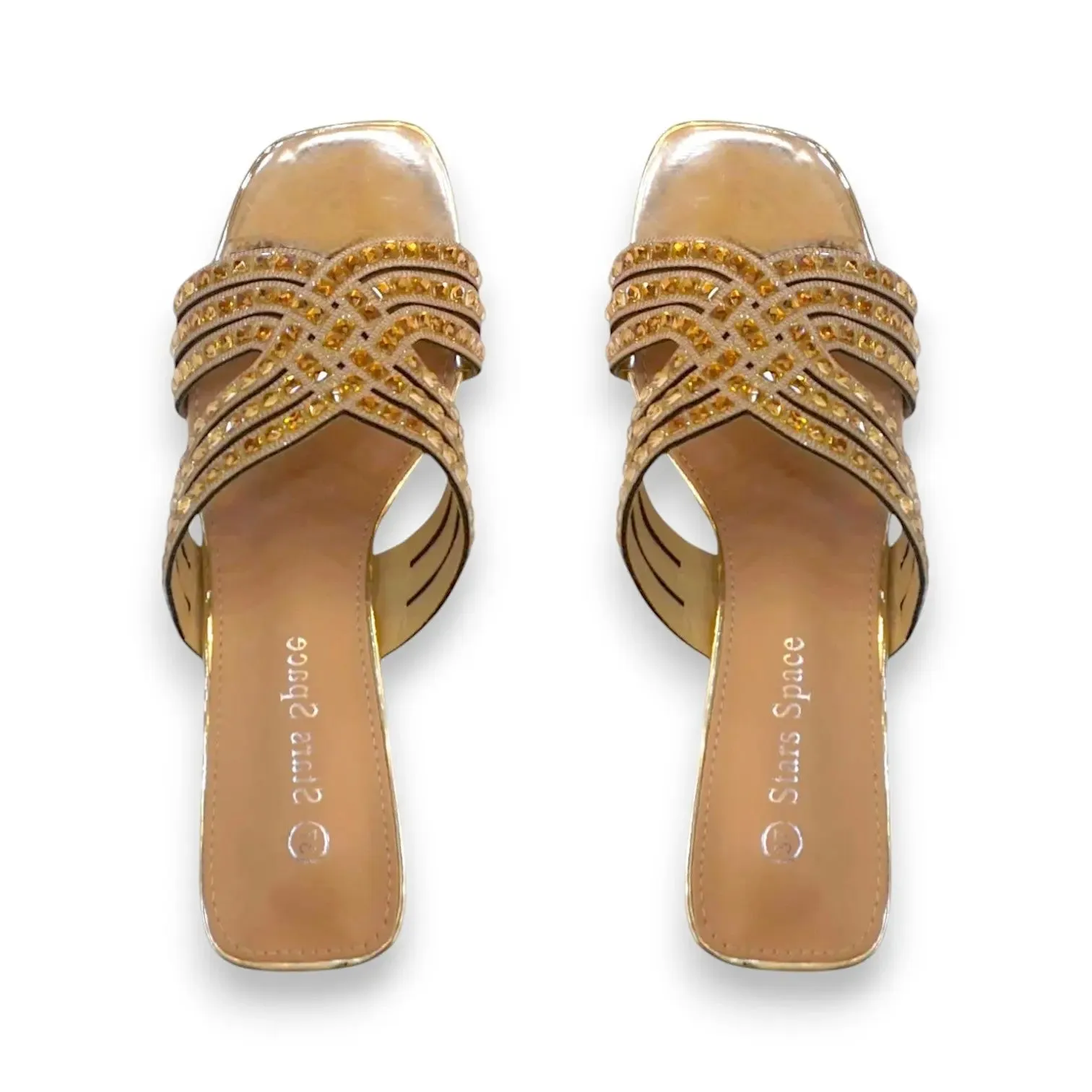 Women Rhinestone Block Heel Sandal
