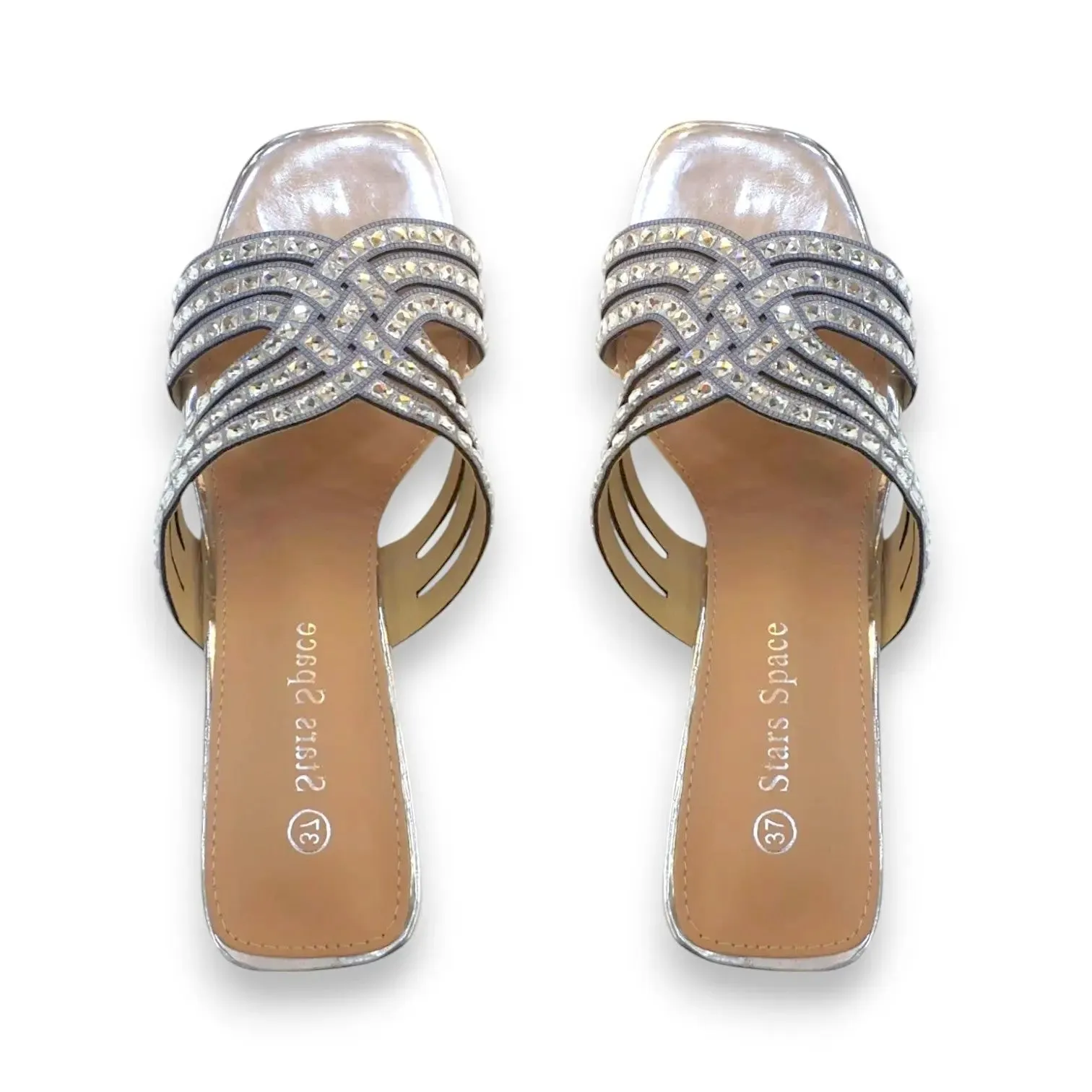 Women Rhinestone Block Heel Sandal