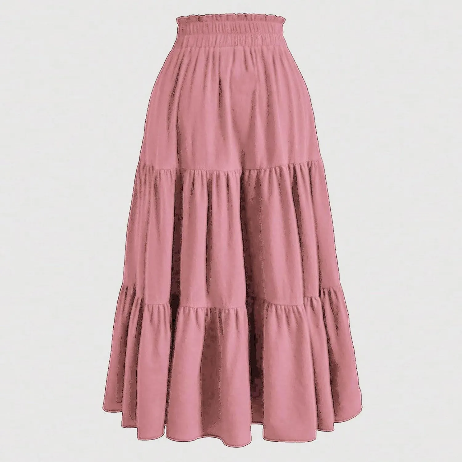 Women Summer Boho Skirts Long Flowy Skirt Tiered A-Line Skirts Maxi Floral Skirt Pleated Beach Skirt High Waist Skirt