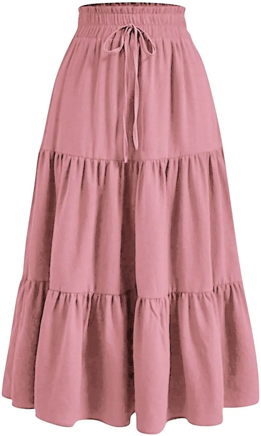 Women Summer Boho Skirts Long Flowy Skirt Tiered A-Line Skirts Maxi Floral Skirt Pleated Beach Skirt High Waist Skirt