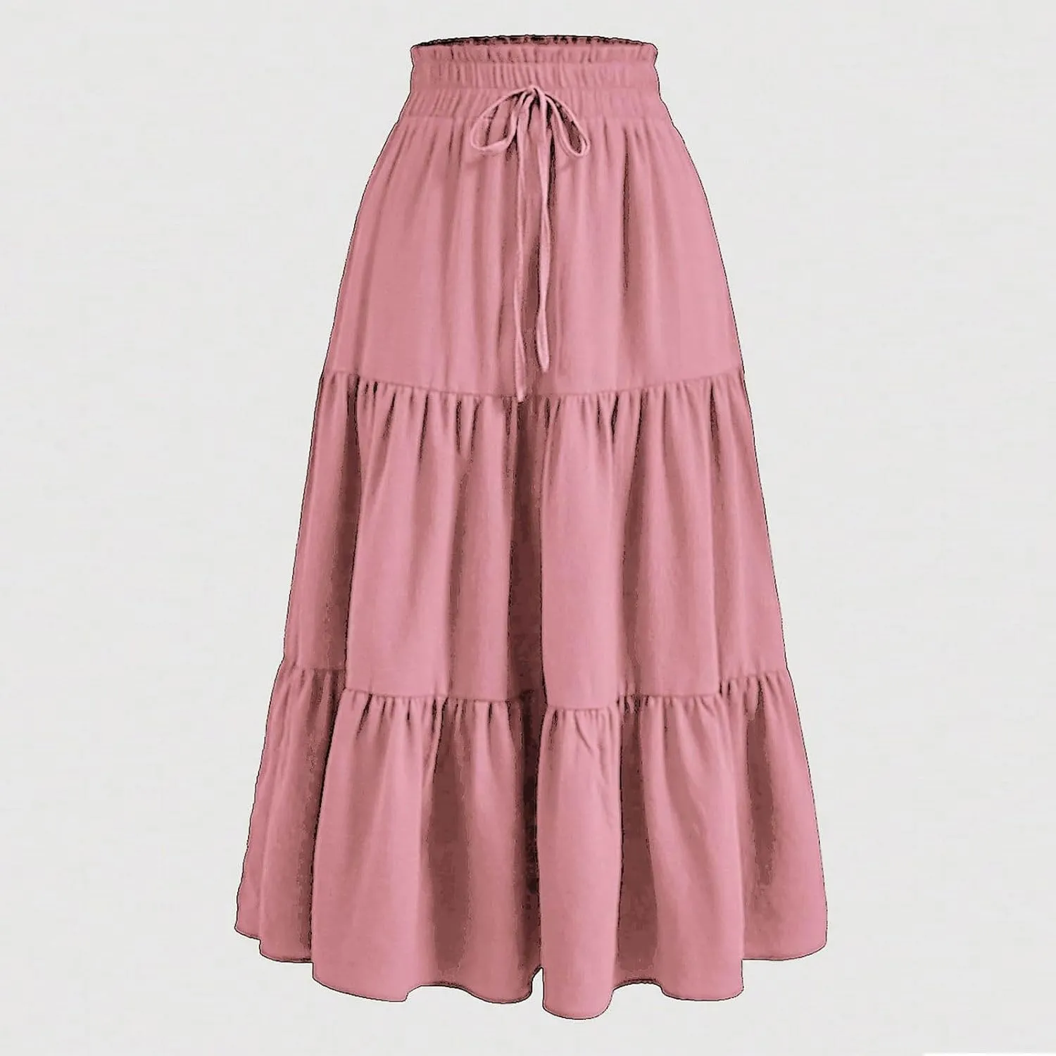 Women Summer Boho Skirts Long Flowy Skirt Tiered A-Line Skirts Maxi Floral Skirt Pleated Beach Skirt High Waist Skirt
