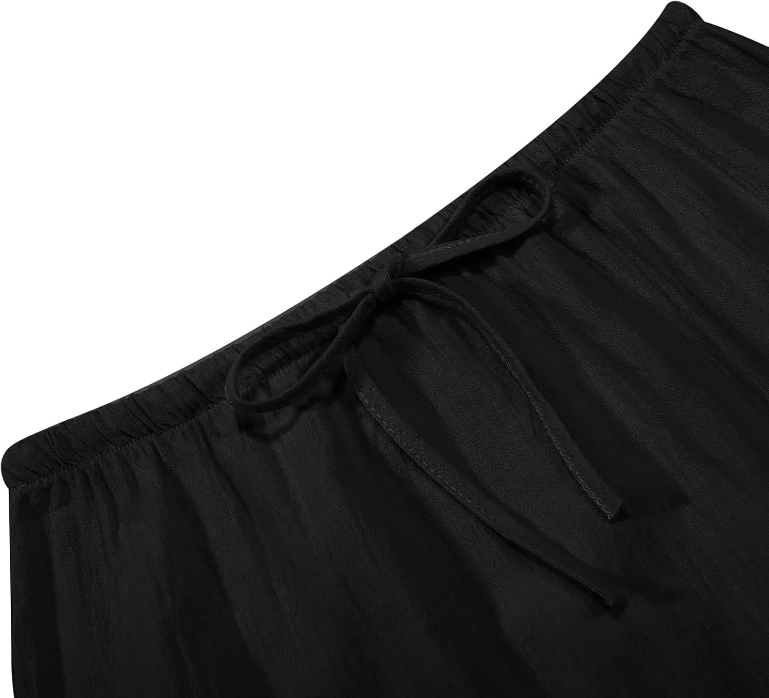 Womens Cotton Linen Skirts Trendy Elastic Waist Drawstring Long Skirts with Slit Long Flowy Ankle-Length Skirt