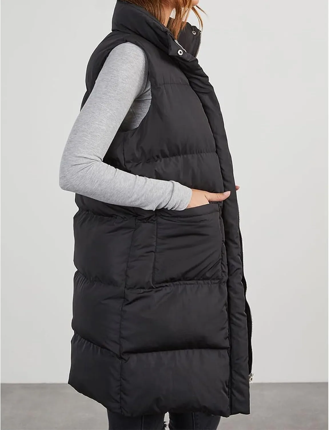 Womens Puffer Vest Casual Hooded Sleeveless Zip Up Long Jacket Lightweight Quilted Jackets Down Coat Winter Clothes