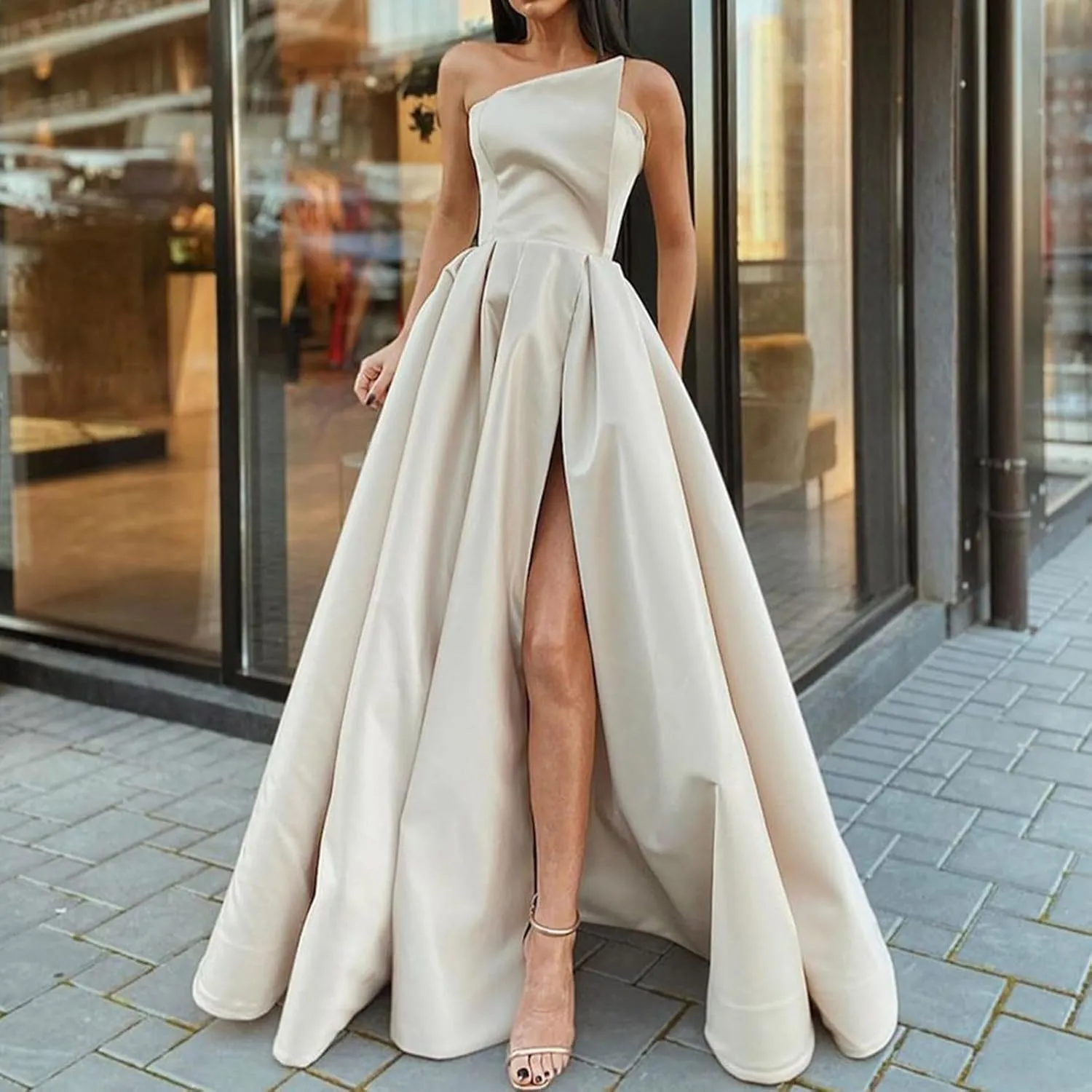 Womens Summer Dress Sexy Formal Wedding Guest Dress Oversized Sleeveless High Waist Maxi Dress Sparkly Princess Gown