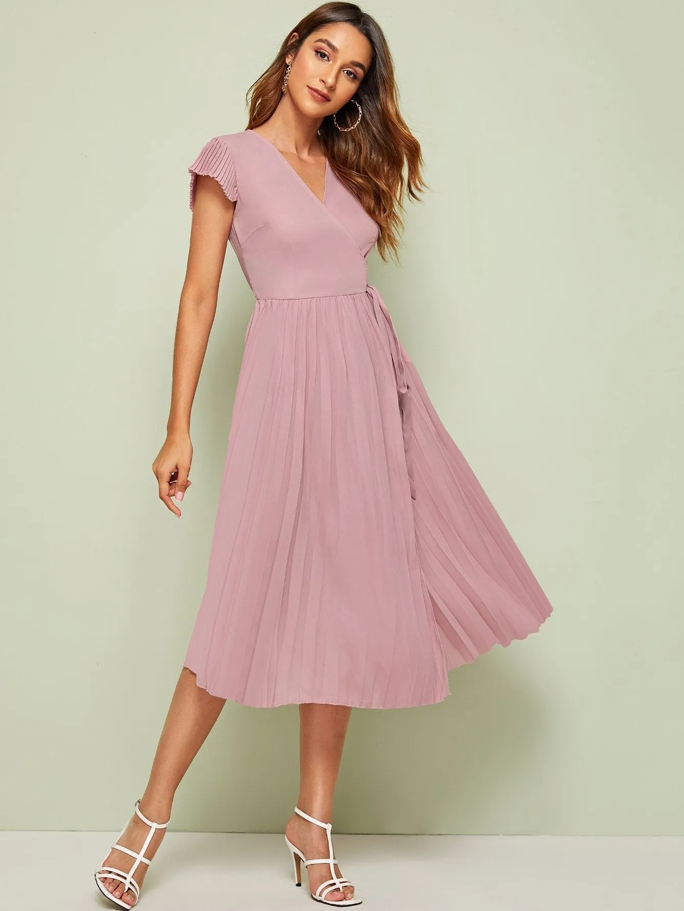 Wrap Pleated Tie Side Dress