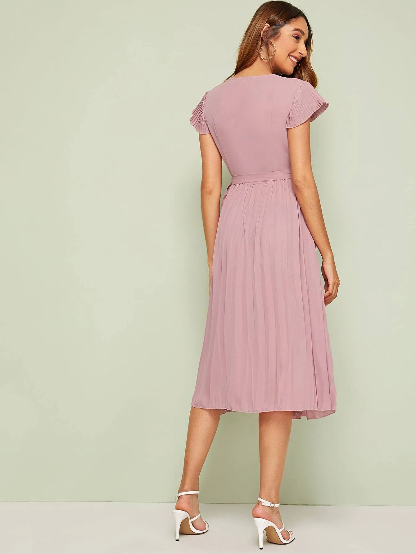 Wrap Pleated Tie Side Dress